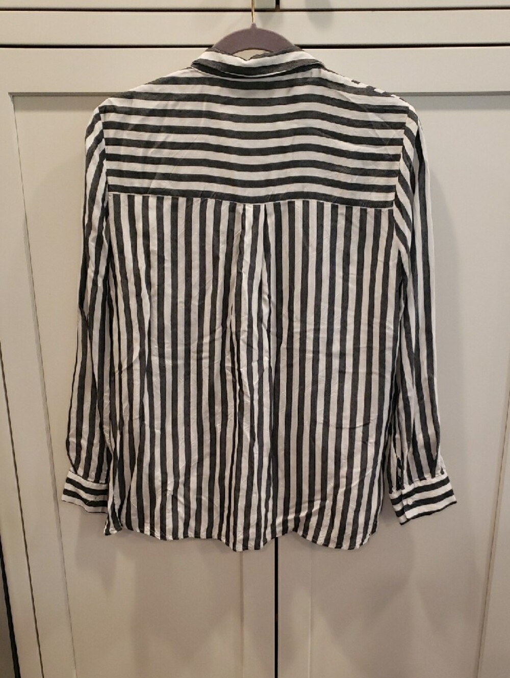 Zara Black and White Vertical Stripe Button-Down Shirt - Picture 3 of 3